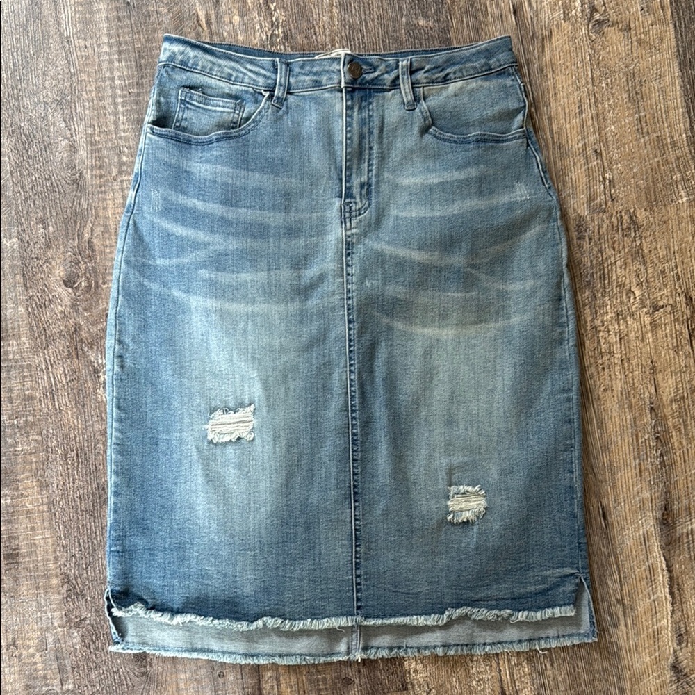 Modest Denim Distressed Skirt 6